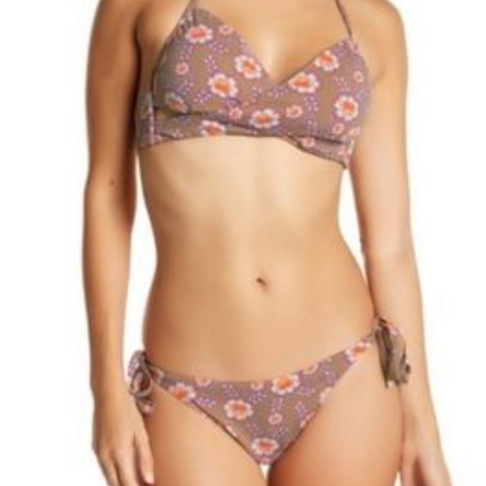 Letarte Floral Printed Crossover Swim Top